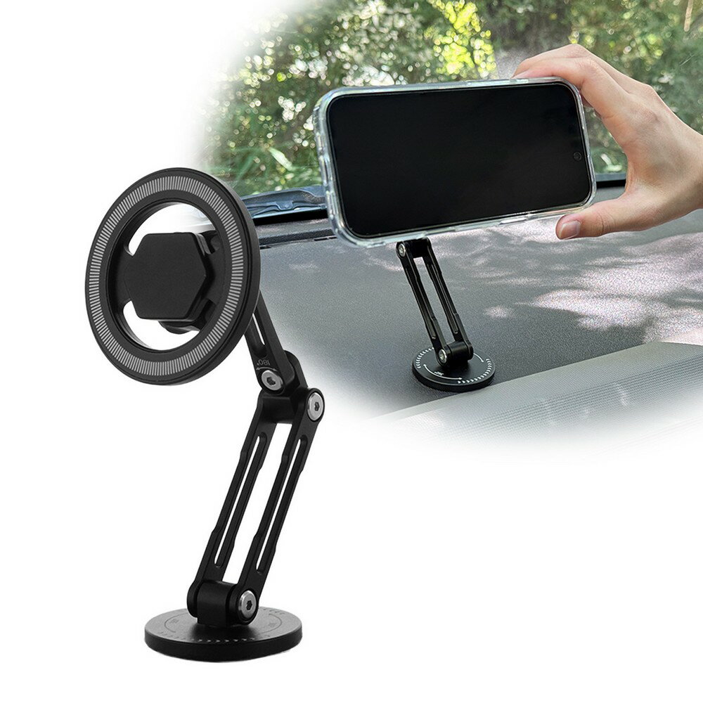【期間限定★ポイント20倍】 MagSafe対応 車載ホルダー ダッシュボード用 粘着固定 ロングアーム Aタイプ スマートフォンを片手でラクラク操作 コンパクトに折り畳み MagSafe非対応機種やケースでも使える ブラック