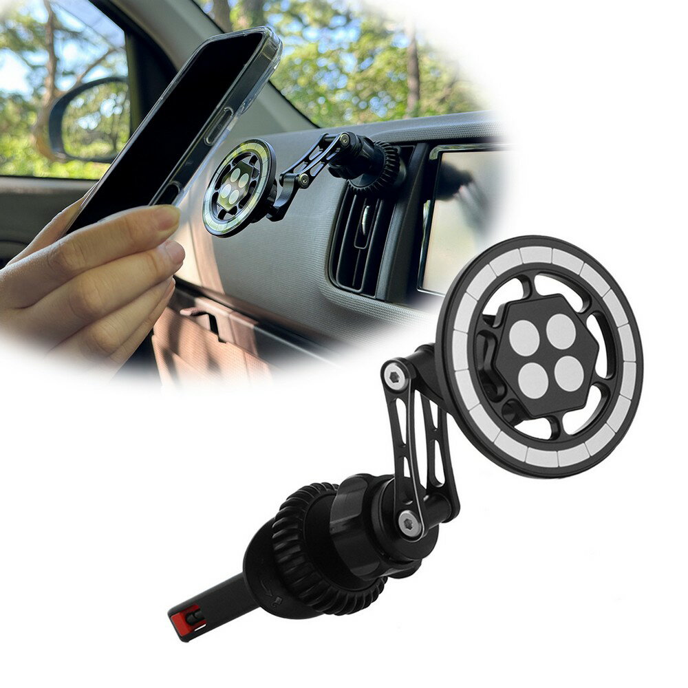 【期間限定★ポイント20倍】 MagSafe対応 車載ホルダー エアコン吹き出し口用 ロングアーム Aタイプ スマートフォンを片手でラクラク操作 コンパクトに折りたたみ MagSafe非対応機種やケースでも使える ブラック