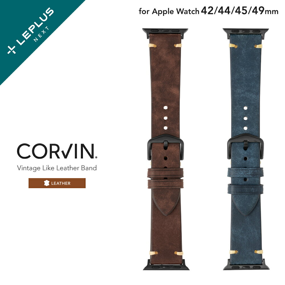 [Free Shipping via Mail] LEPLUS SELECT Apple Watch 42/44/45/49mm Series 1/2/3/4/5/SE/6/7/8/9/Ultra/Ultra 2 Band "CORVIN" Vintage Style Leather Band, Genuine Leather, Pin Buckle, Vintage Feel, Men's & Women's LN-AW49B17
