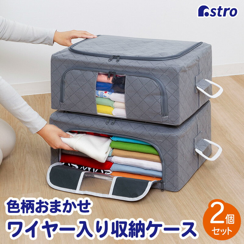 Rakuten - 【店内最大20%OFFクーポン】ワイヤー入り収納ケース 2個組 色柄おまかせ 衣類 軽寝具 収納ボックス 収納袋 通気性の良い不織布 前からも出せる 積み重ねOK 衣装ケース アストロ 109-55
