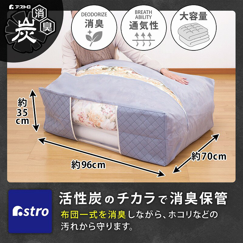 【楽天1位】布団収納袋 布団収納 収納ケース 収納ボックス 収納袋 活性炭消臭 グレー 不織布 ほこり除け 布団 布団一式 敷布団 掛け布団 こたつ布団 寝具 毛布 羽毛布団 持ち運び 保管ケース 保管袋 クローゼット 押入れ アストロ 171-38 1storage-10000254 アストロ Official Shop サンプル画像2