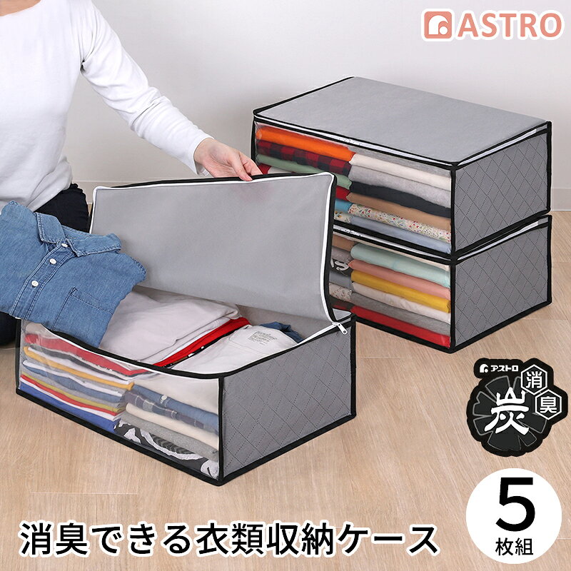 Rakuten - 【店内最大20%OFFクーポン】衣類収納袋 衣類収納 衣類 収納ケース 収納ボックス 収納袋 活性炭消臭 グレー 5枚組 不織布 透明窓 折りたたみ 積み重ね 衣類 洋服 衣装 タオル 小物 下着 衣装 コスプレ クローゼット 押入れ ベッド下 アストロ 171-97