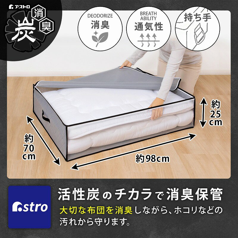 布団収納袋 布団収納 敷布団 収納袋 敷布団収納 布団 収納袋 収納ケース 収納ボックス 活性炭消臭 グレー 不織布 掛布団 こたつ布団 クローゼット 寝具 積み重ね 持ち運び クローゼット 押入れ ベッド下 アストロ 171-va5 1storage-10003741 アストロ Official Shop サンプル画像2