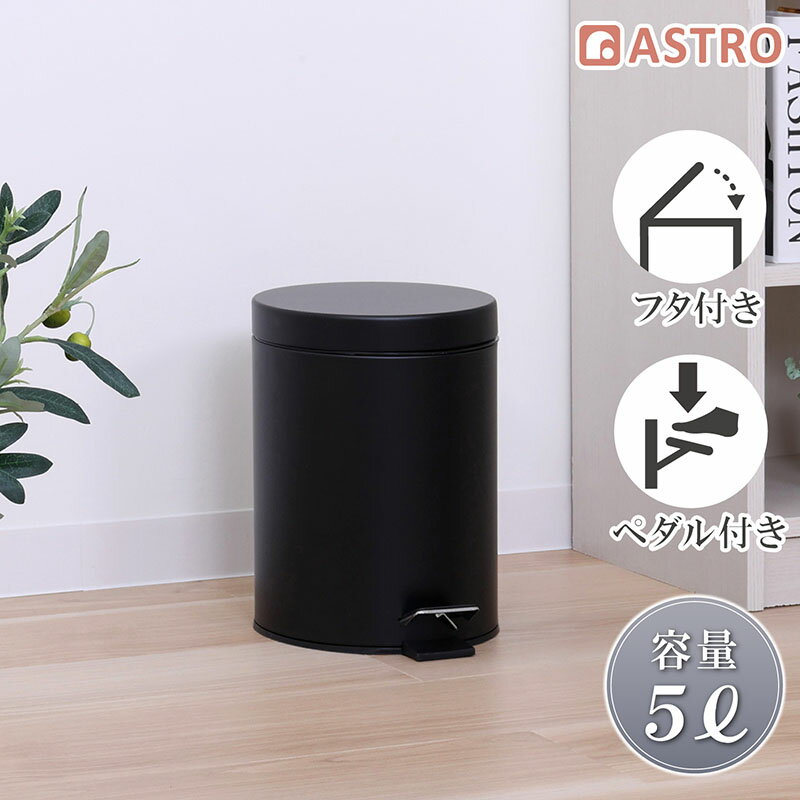 【楽天SS最大80%OFFクーポン】ふた付き ゴミ箱 5L ペダル式 蓋が静かに閉まる ステンレス 取っ手付き ゴミ袋が見えない ごみ箱 キッチン デスク下 リビング 寝室 洗面所 トイレ 静音 ソフトクローズ スリム?ダストボックス ブラック アストロ 515-10