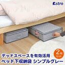 【店内最大100%Pバック7/10限定】ベッド下収納 薄型 収納ケース 収納ボックス グレー 2個組 不織布 通気性良好 ホコリよけ 保管ケース パイプベッド 収納袋 衣類 着物 浴衣 漫画 衣装ケース クローゼット 押入れ 隙間収納 蓋付き シンプル おしゃれ アストロ 611-63