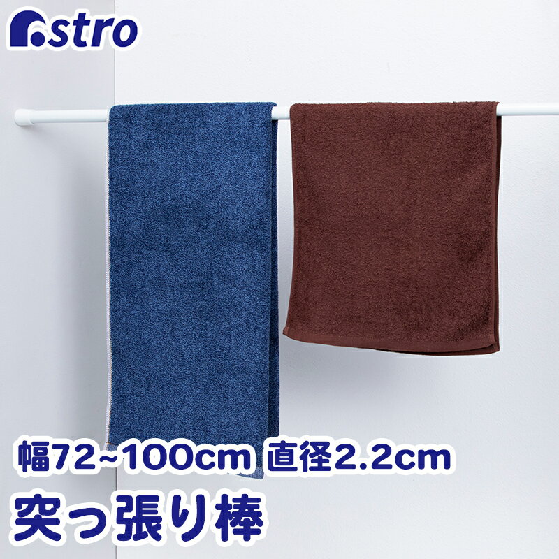 つっぱり棒 バネ式 ホワイト 取り付け範囲:約72～100cm 直径2.2cm 耐荷重約3kg 突っ張り棒 取り付け簡単 伸縮棒 ポール クローゼット 片付け アストロ 731-06