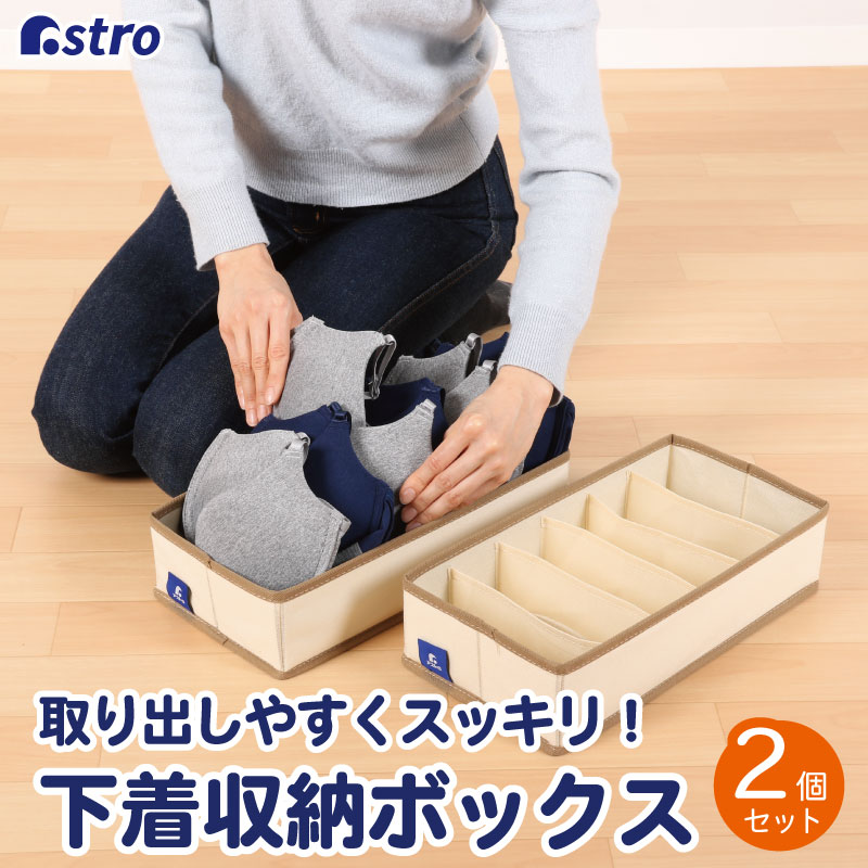 【期間限定特価】収納ケース 下着・小物用 2個組 ベージュ 不織布 引き出し 仕切り 折りたためる 保管ケース 収納袋 収納ボックス 収納 アストロ 821-32