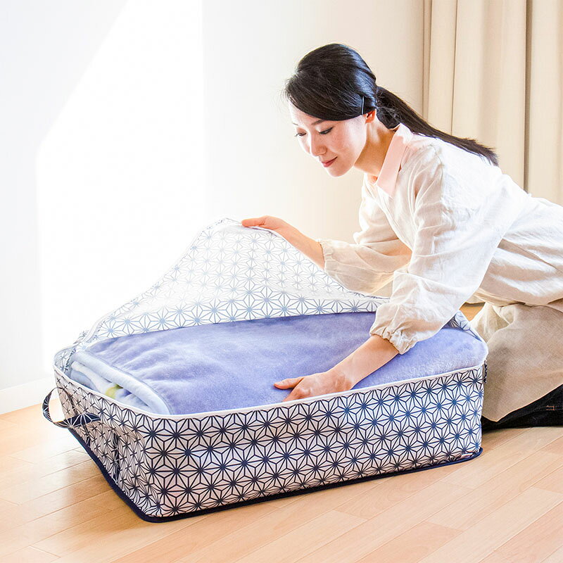 毛布 収納袋 収納ケース 収納ボックス ホワイト 麻の葉柄 おしゃれ 不織布 通気性良好 ホコリよけ 汚れ防止 折りたたみ 持ち手付き 積み重ね 寝具 布団 タオルケット クローゼット 押入れ ベッド下 アストロ 850-08 1storage-10003252 アストロ Official Shop サンプル画像3