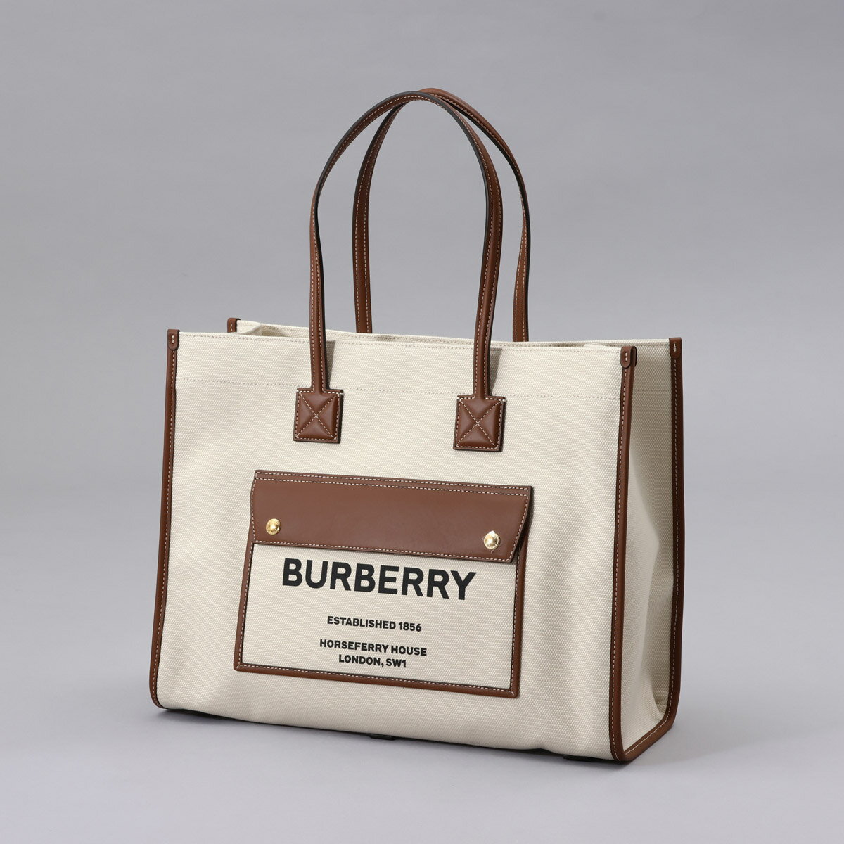 バーバリー トートバッグ（レディース） バーバリー BURBERRY トートバッグ ホースフェリー A4トート コットン キャンバス ナチュラル 8044129 112818 A1395 LL6 LL MD POCKET DTL TOTE NATURAL/TAN レディース