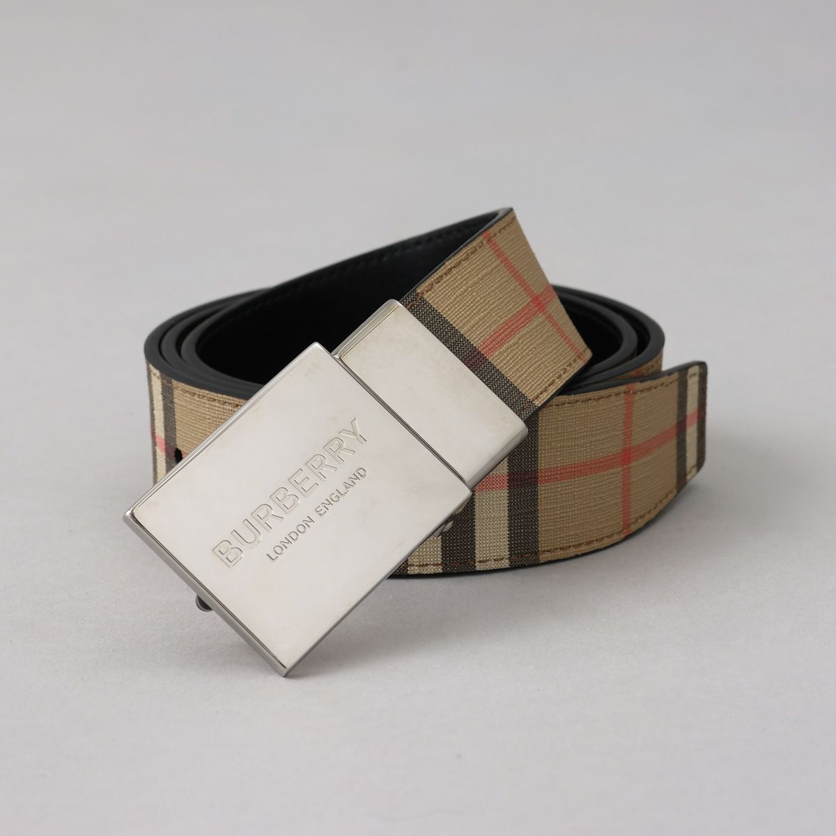 バーバリー BURBERRY ベルト 95 ベージュ ブラック チェック リバーシブル 黒 おしゃれ ブランド 高級 8052783 MEN'S BELTSARCHIVE BEIGE メンズ