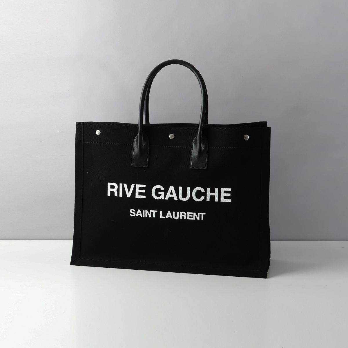 サンローラン 帆布・キャンバス トートバッグ メンズ サンローラン SAINT LAURENTトートバッグ ブラック リヴ 大きめ レザー ロゴ キャンバス レザー ブランド 高級 黒 509415 RIVE GAUCHE LARGE TOTE FAAVR 1070 BLACK ユニセックス メンズ レディース