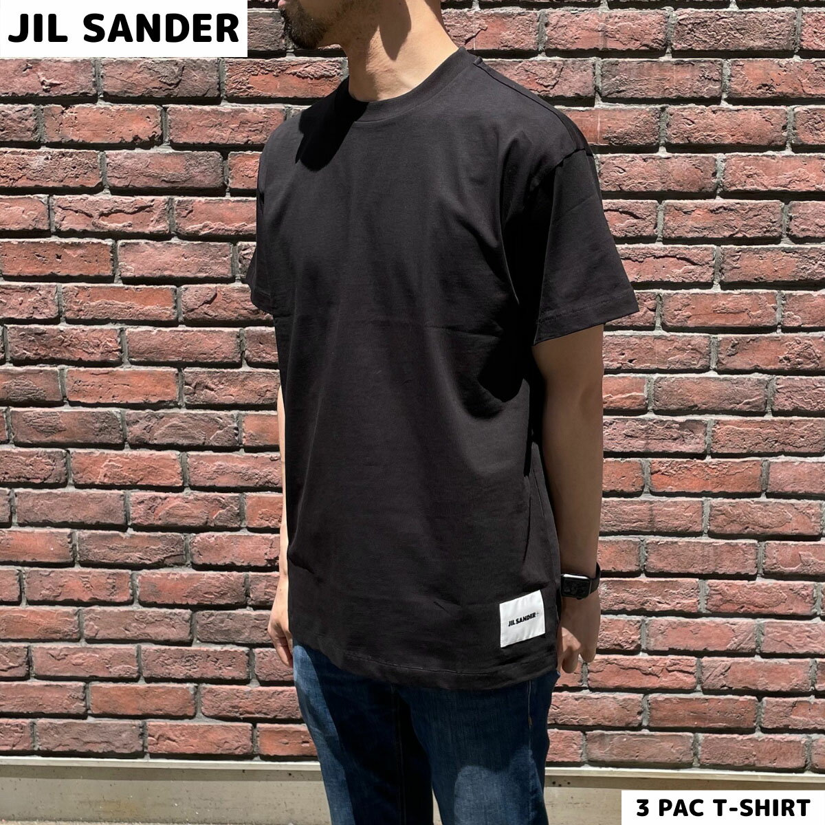 ジルサンダー JIL SANDER メンズTシャツ 3枚パック ラウンドネック 半袖 ロゴ オーガニックコットン ブラック メンズ 706530 MT248808 001のサムネイル