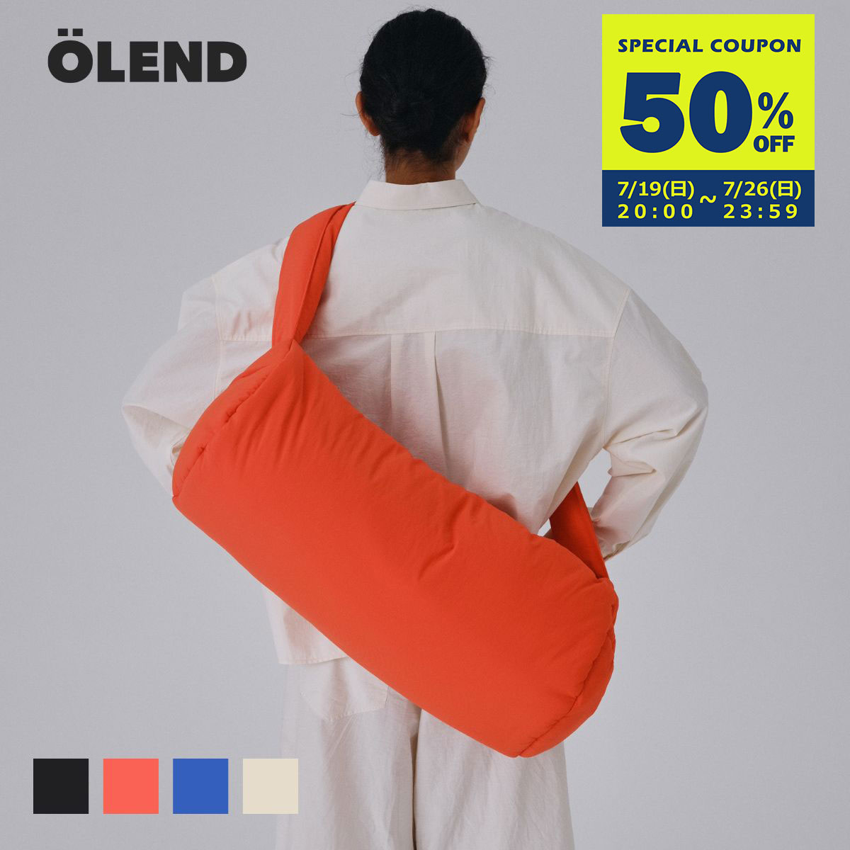 オレンド OLEND ショルダーバッグ レディース メンズ ドラムバッグ ダッフルバッグ トラベル ジムバッグ 大きめ 大容量 軽量 軽い 撥水 オレンジ ブラック ブルー PUFFY DUFFLE BAG オーレンド ユニセックス 夏バッグ 旅行 お出かけ ★