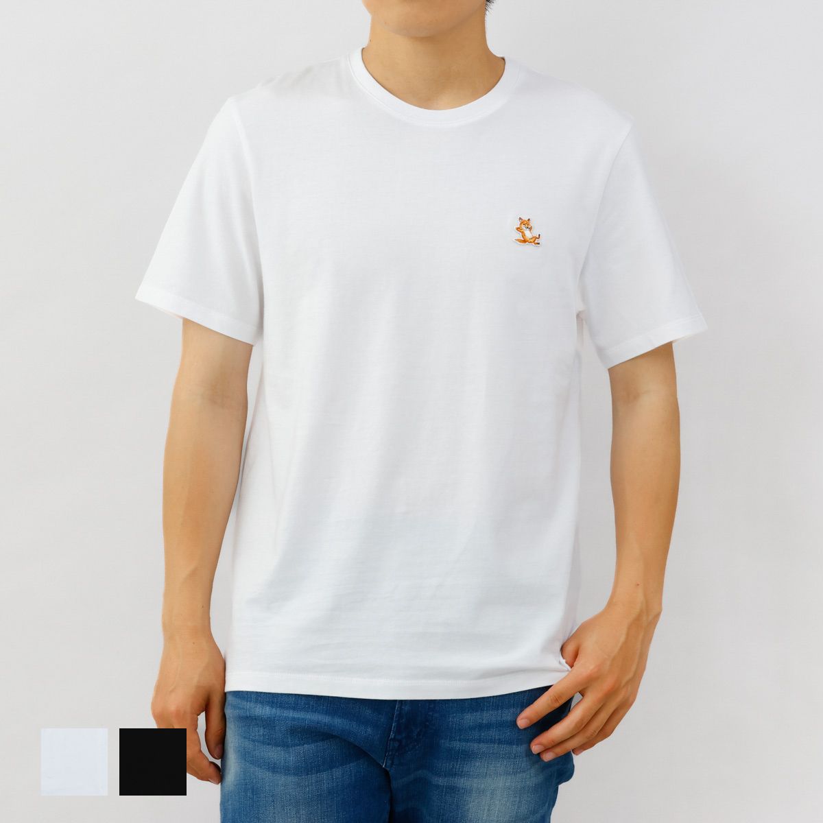 メゾンキツネ Tシャツ メンズ メゾンキツネ MAISON KITSUNE Tシャツ 半袖 無地 刺繍 パッチ ワンポイント ブランド 高級 LM00110KJ0008 メンズ