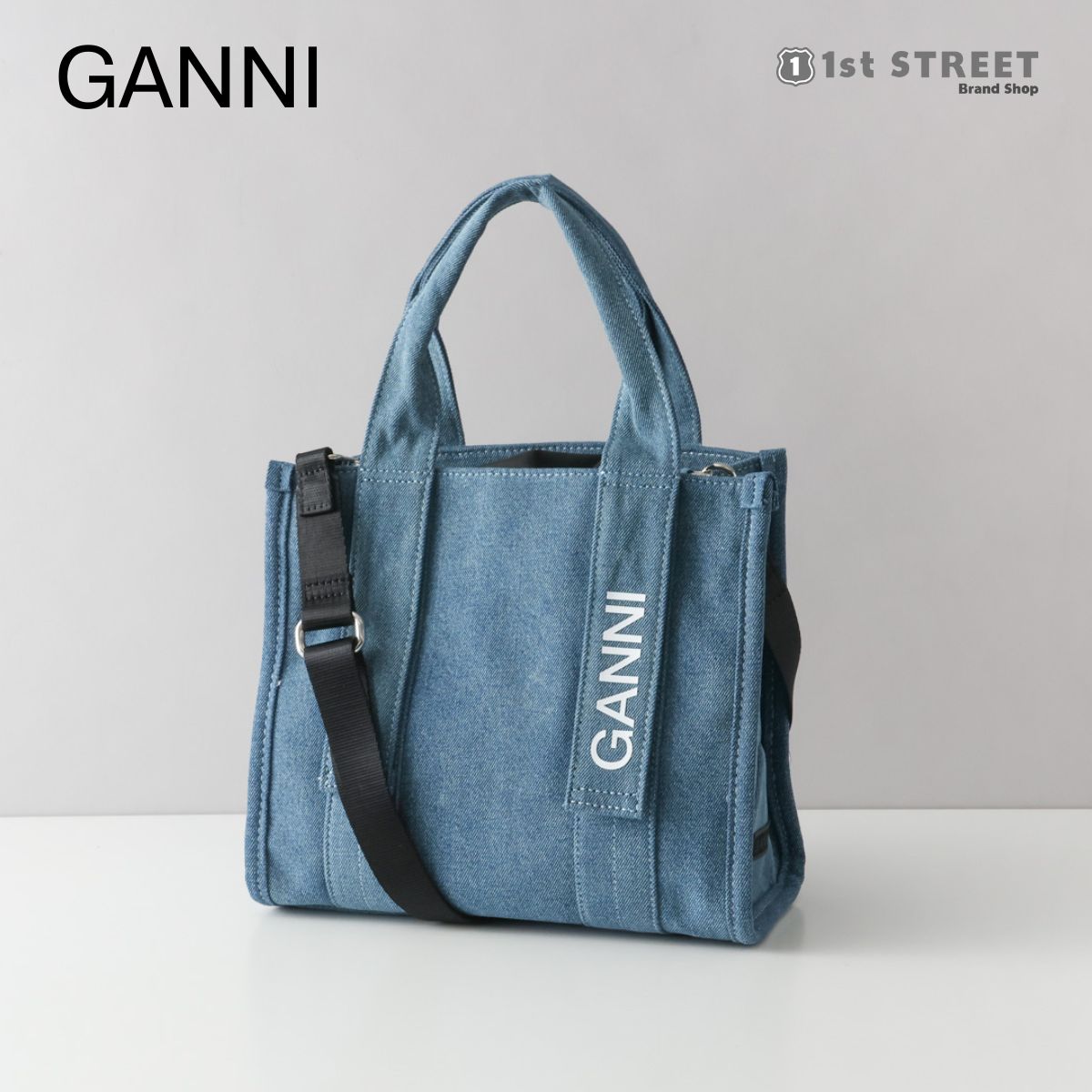 ガニー GANNI ショルダーバッグ バッグ ハンドバッグ ショルダー シンプル ロゴ ブランド 高級 ブルー系 DENIM 630 A5457 RECYCLED TECH SMALL TOTE レディース