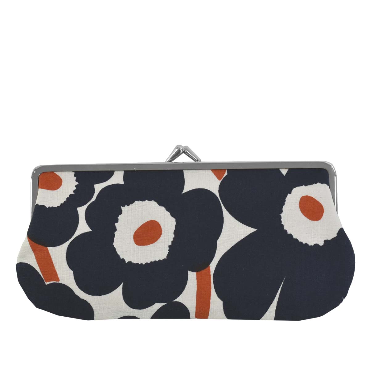 【ネコポスOK(4点まで)】マリメッコ MARIMEKKO ポーチ レディース 眼鏡ケース ペンケース 化粧品 がま口 ネイビー 47821 SILMALASI KUKKARO MINI UNIKKO153 WHITE/NAVY/ORAGE