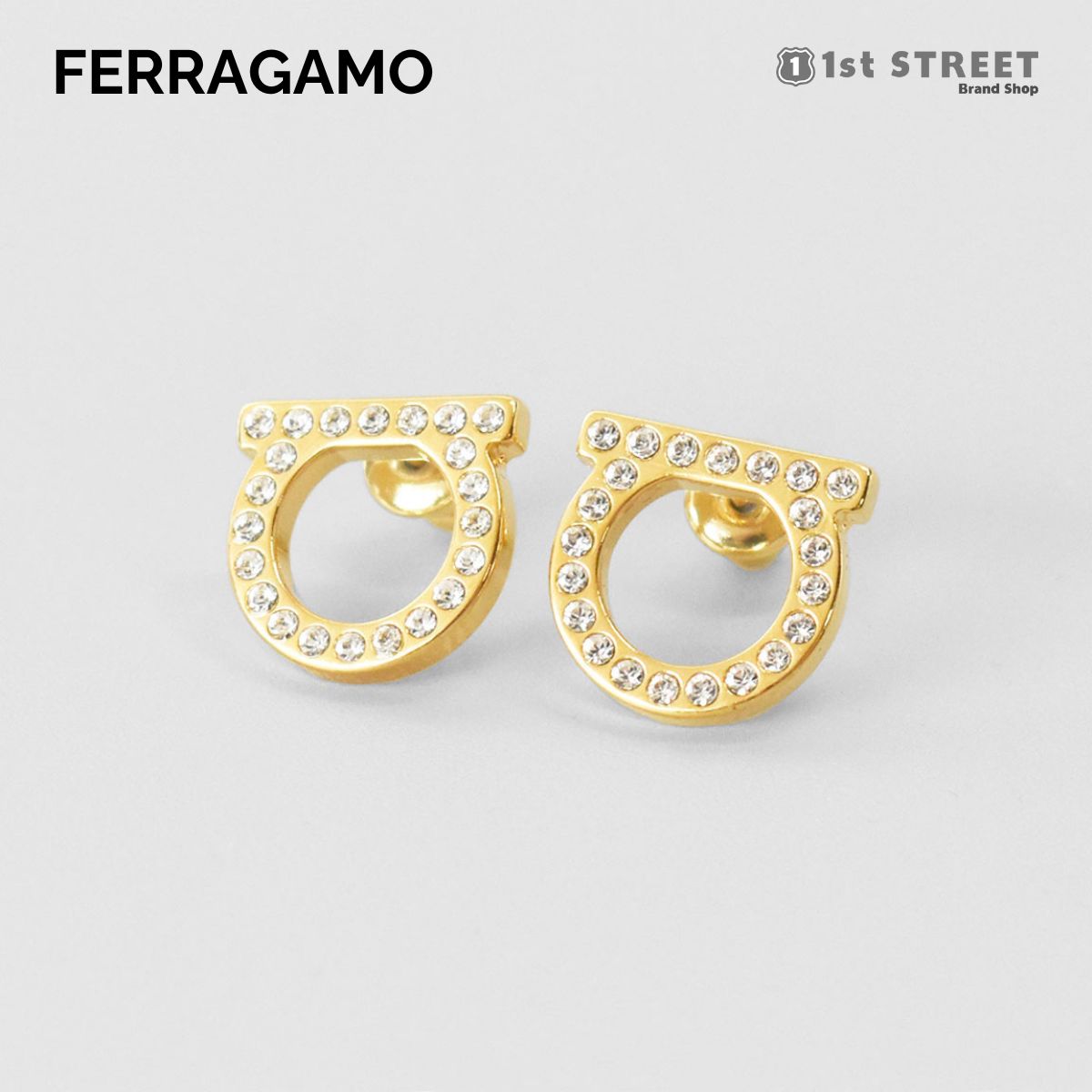 フェラガモ FERRAGAMO ピアス アクセサリー ガンチーニ クリスタル ゴールド 760122 696573 ORECCHINI STUD STRAS12 CRYSTAL OROGLUC レディース