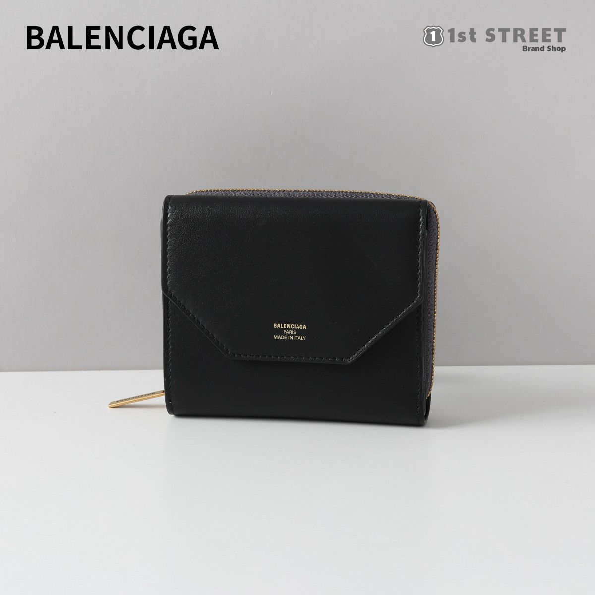 バレンシアガ 【6/10限定！2人に1人が当選★エントリーで最大100％ポイントバック】バレンシアガ BALENCIAGA 2つ折り財布 ブラック 財布 二つ折り スモール ミニ財布 レザー ブランド 高級 753762 ENV COMPACT WALL FL 2AABY 1061 BLACK DARK GREY ユニセックス メンズ レディース