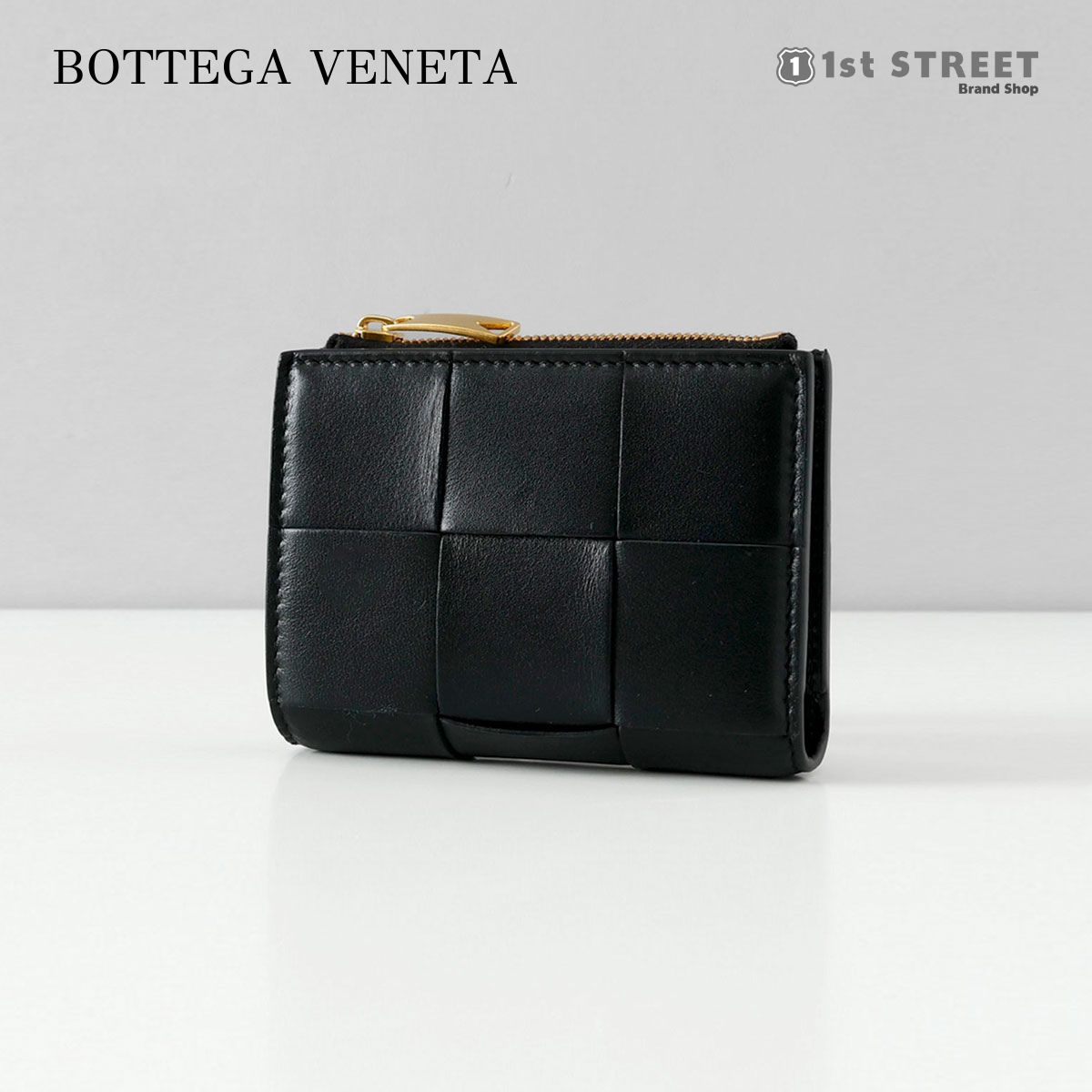 ボッテガ・ヴェネタ 革財布 レディース ボッテガヴェネタ BOTTEGA VENETA 2つ折財布 財布 小銭入れ付 カセット CASSETTE イントレチャート おしゃれ ブランド 高級 ブラック BLACK-GOLD 8425 706010 VCQC4 PORTAFOGLIO レディース メンズ ユニセックス