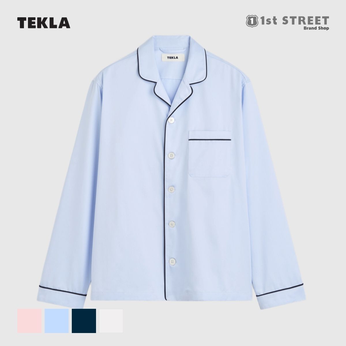 【正規販売店】テクラ TEKLA パジャマ 長袖シャツ メンズ レディース 無地 ナイトウェア ルームウェア 部屋着 パイピングシャツ サテン コットン 人気 ブランド 高級 PAJAMA SATIN