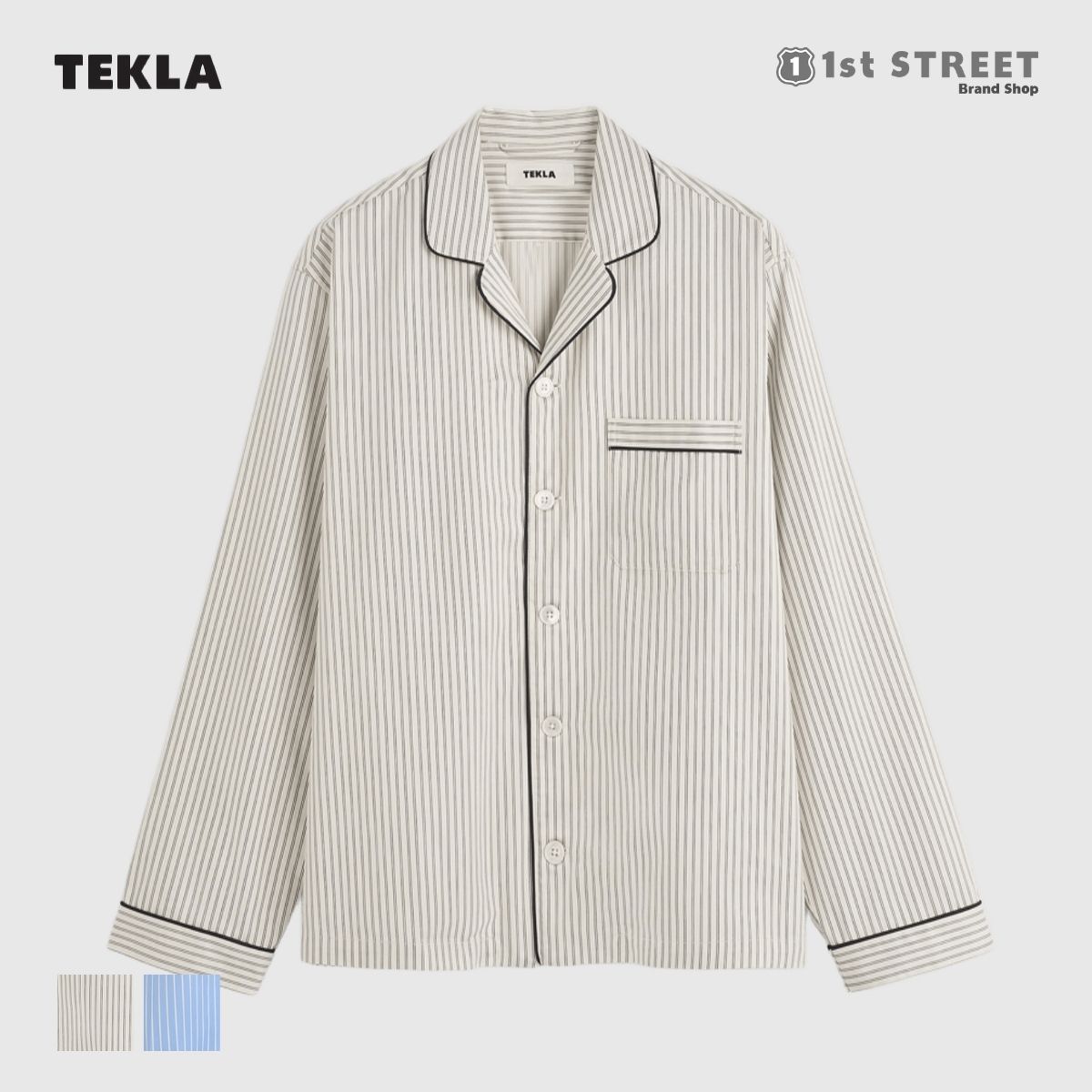 【正規販売店】テクラ TEKLA パジャマ 長袖シャツ メンズ レディース ストライプ ナイトウェア ルームウェア 部屋着 パイピングシャツ サテン コットン 人気 ブランド 高級 PAJAMA SATIN ユニセックス