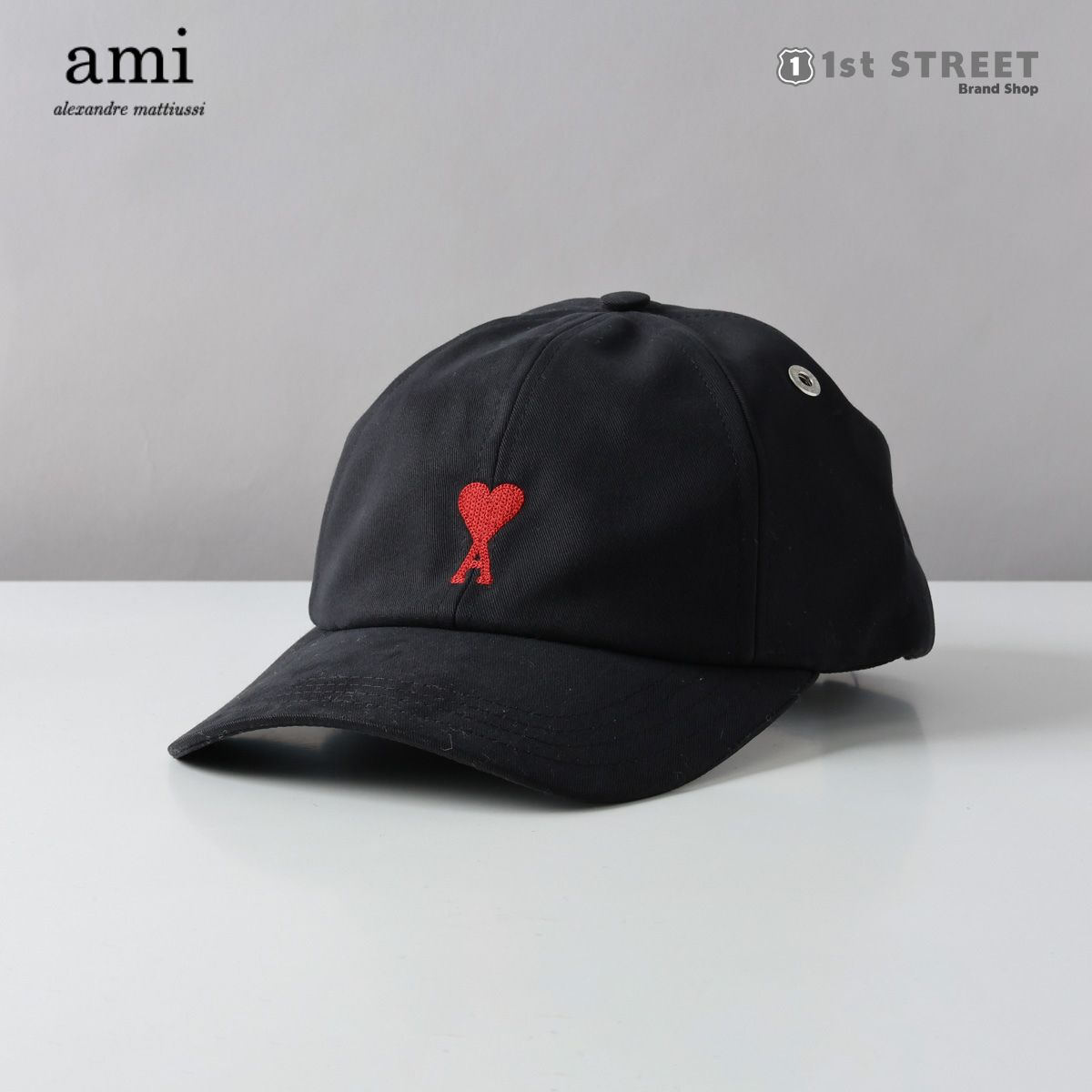アミ パリス AMI PARIS キャップ ブラック アミ 帽子 キャップ 黒 無地 ロゴ ブランド 高級 BFUCP006.CO0051 RED ADC EMBROIDERY CAP 001 WOOL TRICOTINE BLACK ユニセックス メンズ レディース