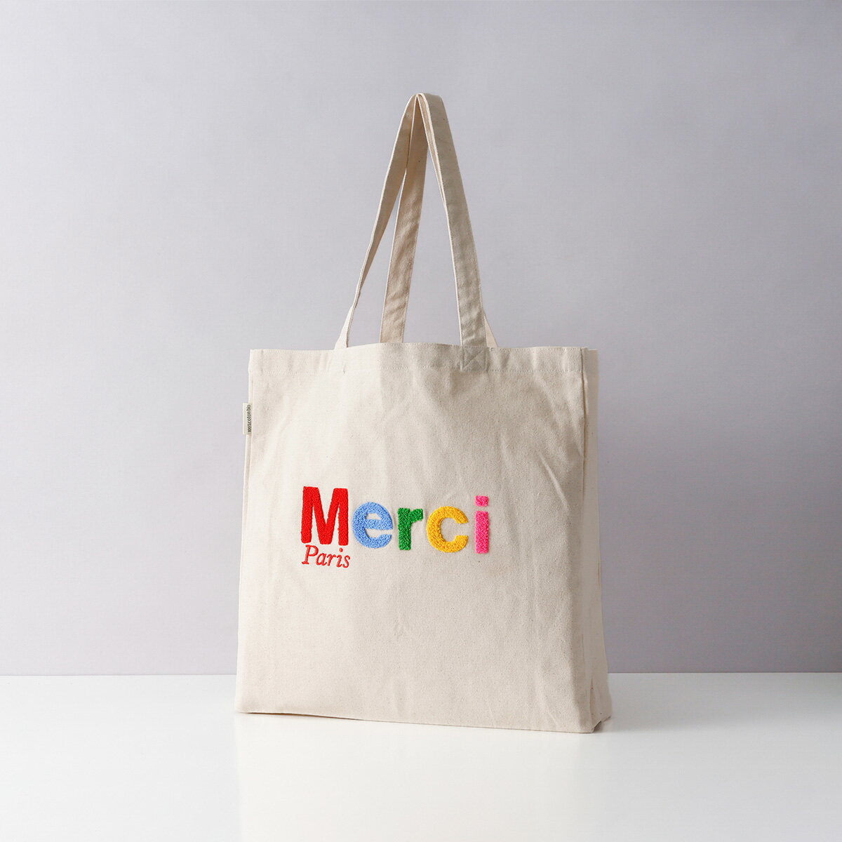 Merci☆コットントートバッグ マルチカラーロゴ ホワイト 楽天市場】merci トートバッグ(カラーホワイト)の通販