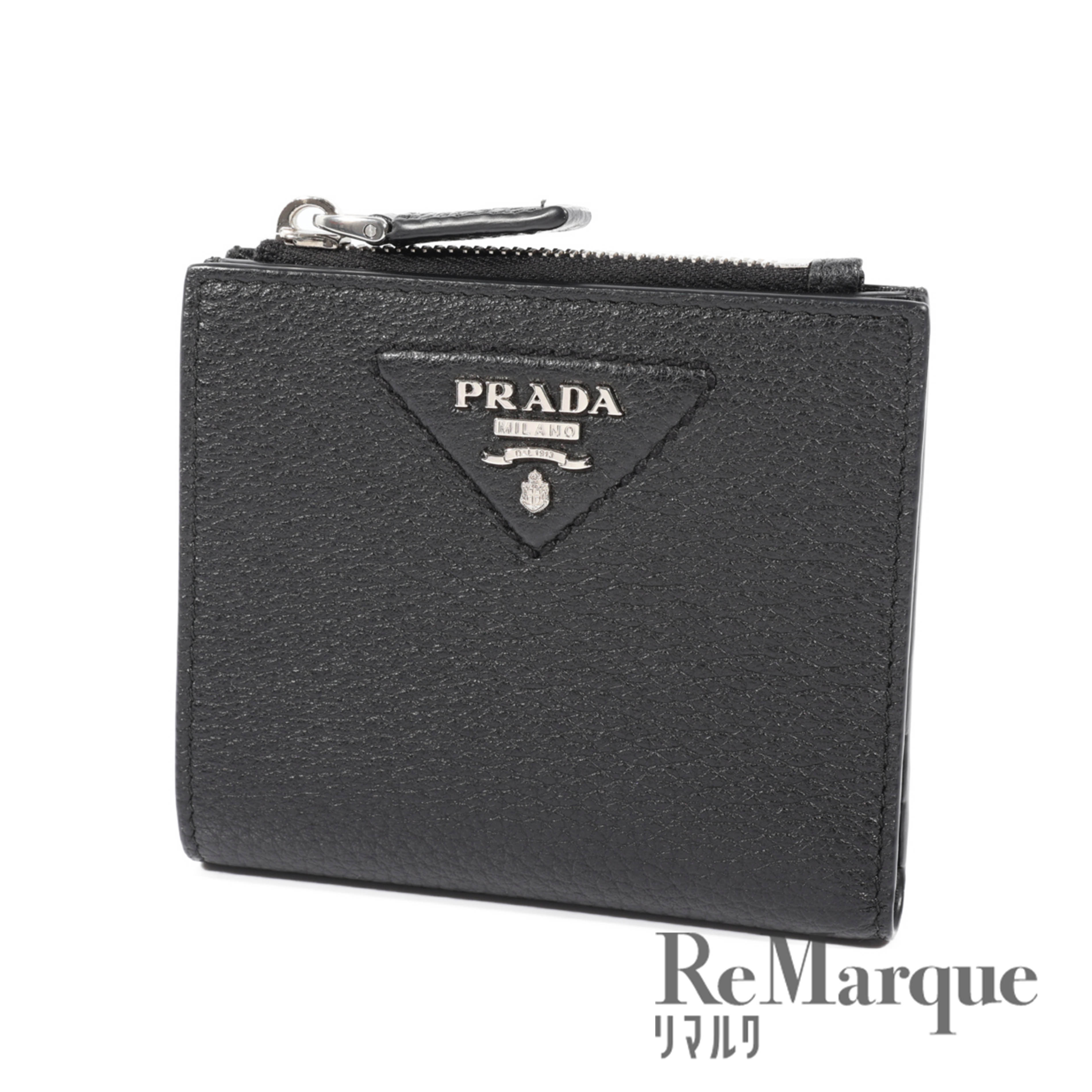 PRADA（プラダ）ヴィッテロダイノレザー トライアングル 二つ折り財布 2ML049_2BBE_F0002 レザー ブラック コンパクトウォレット【中古】【程度Aランク】のサムネイル