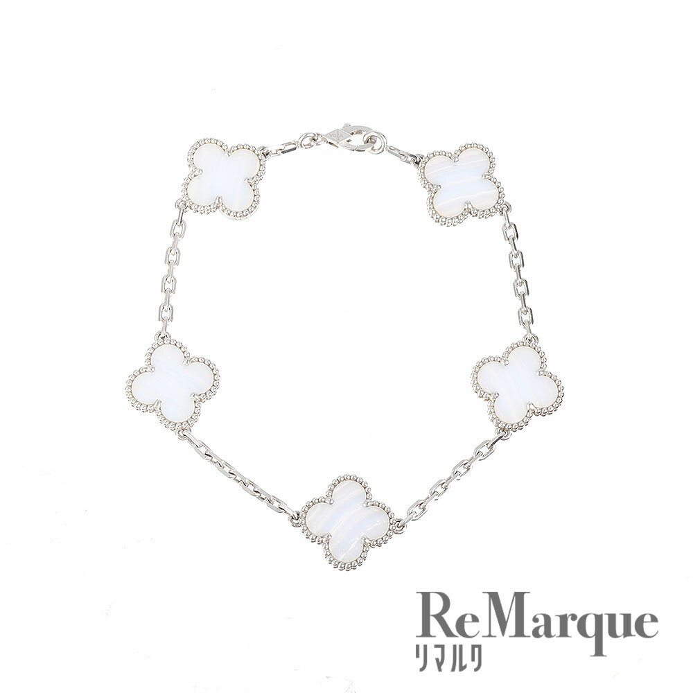 Van Cleef & Arpels（ヴァンクリーフアンドアーペル）ヴィンテージ アルハンブラ 5モチーフ ブレスレット カルセドニー VCARD34700 Au750 ホワイトゴールド ジュエリー レディース【中古】【程度Aランク】のサムネイル