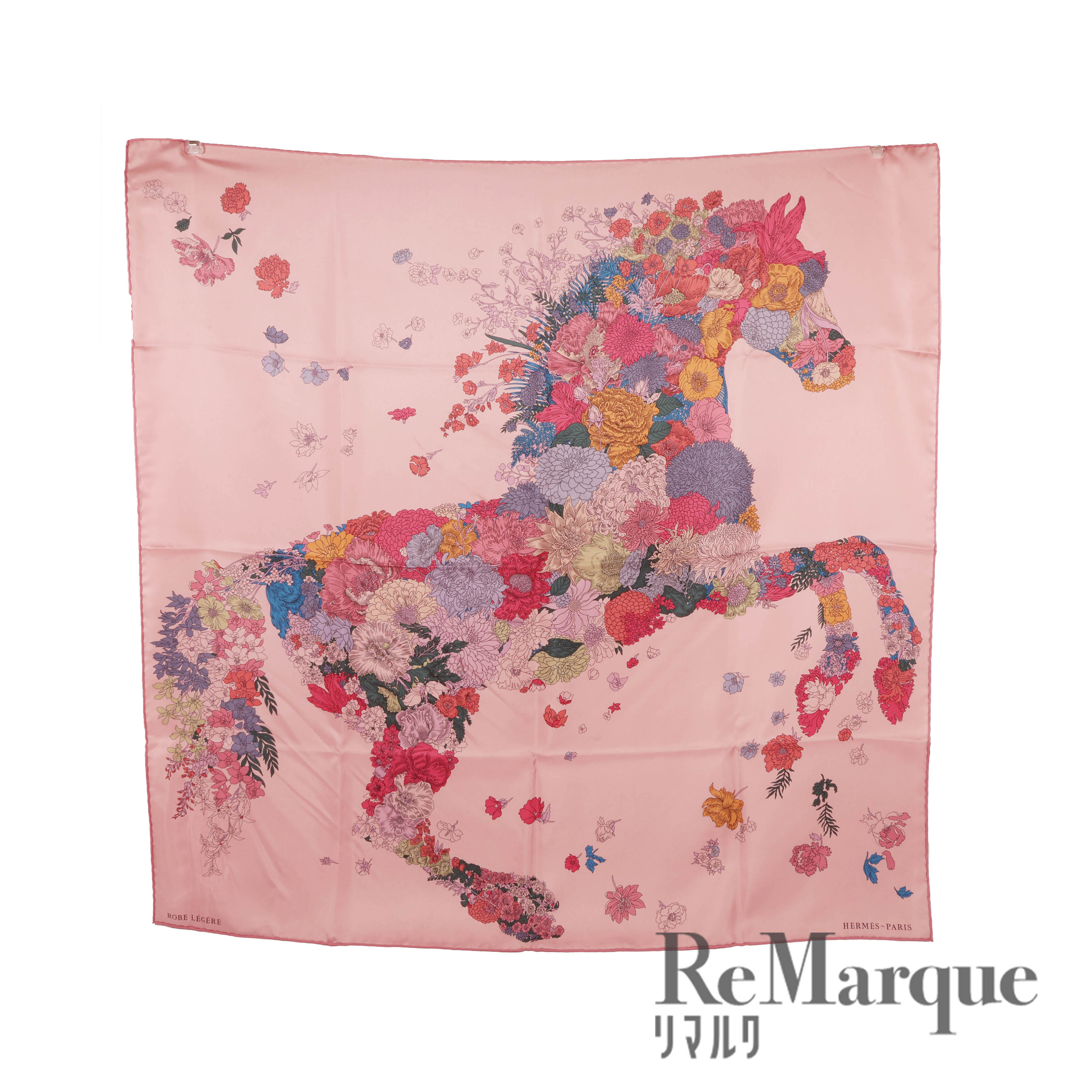 HERMES（エルメス）カレ90 ROBE LEGERE ローブ・レジェール ローズオルタンシア ピンク シルク スカーフ【中古】【程度SAランク】のサムネイル