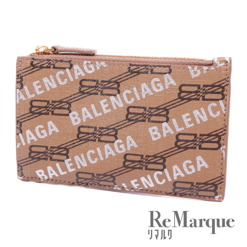 BALENCIAGA（バレンシアガ）ロゴ フラグメントケース ブラウン PVC×レザー 640535 コインケース カードケース レディース【中古】【程度Bランク】