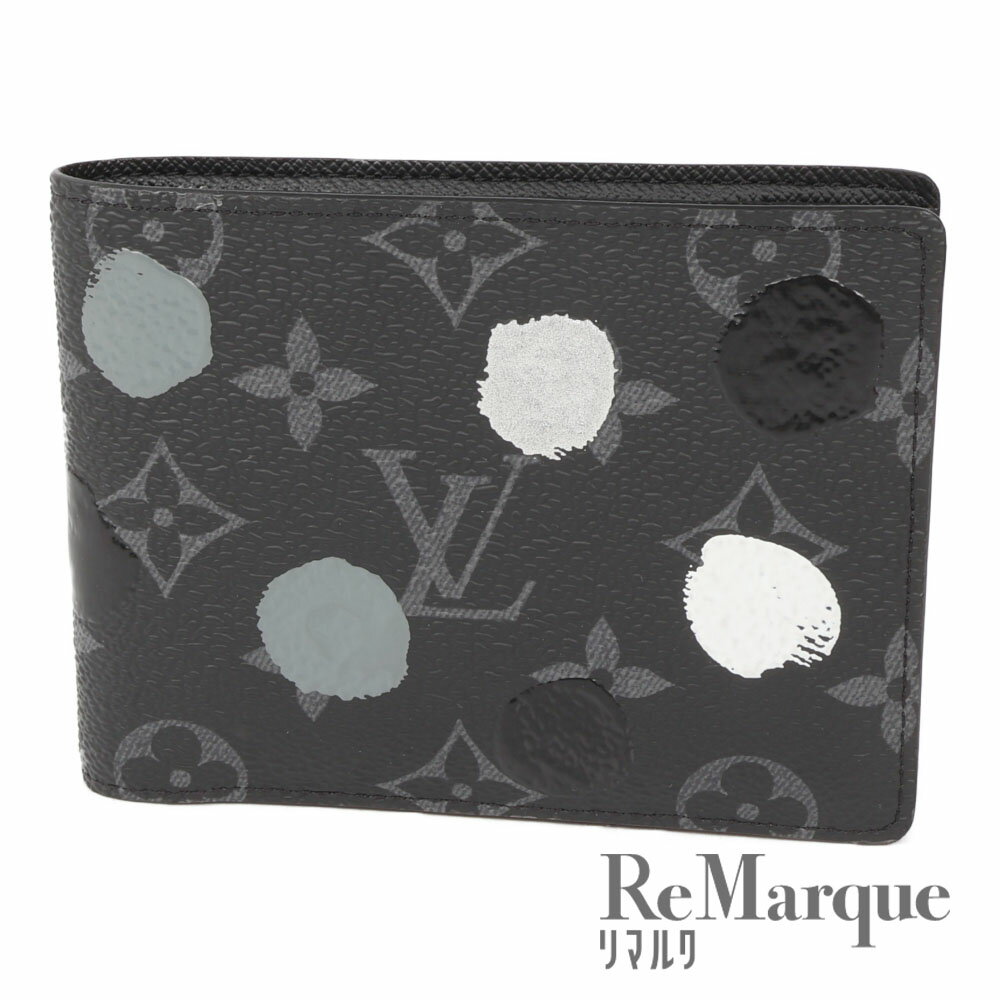 LOUIS VUITTON（ルイヴィトン）モノグラムエクリプスLV × YK 草間彌生 ポルトフォイユ・ミュルティプル ブラック M81931 ICタイプ 二つ折り財布 札入れ ウォレット【中古】【程度ABランク】のサムネイル