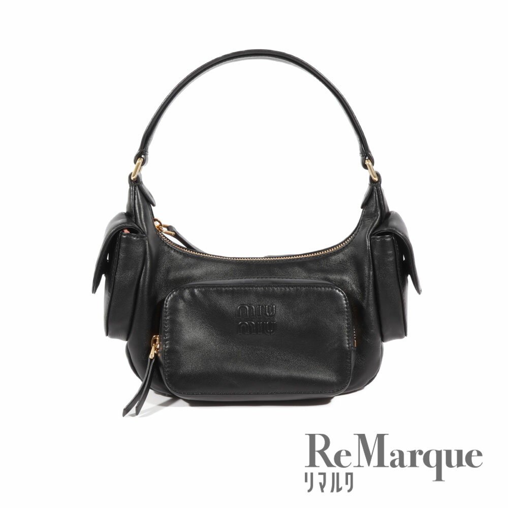 miumiu（ミュウミュウ）ポケットバッグ ブラック ナッパレザー 5BC146 ワンショルダーバッグ ハンドバッグ レザー【中古】【程度SAランク】のサムネイル