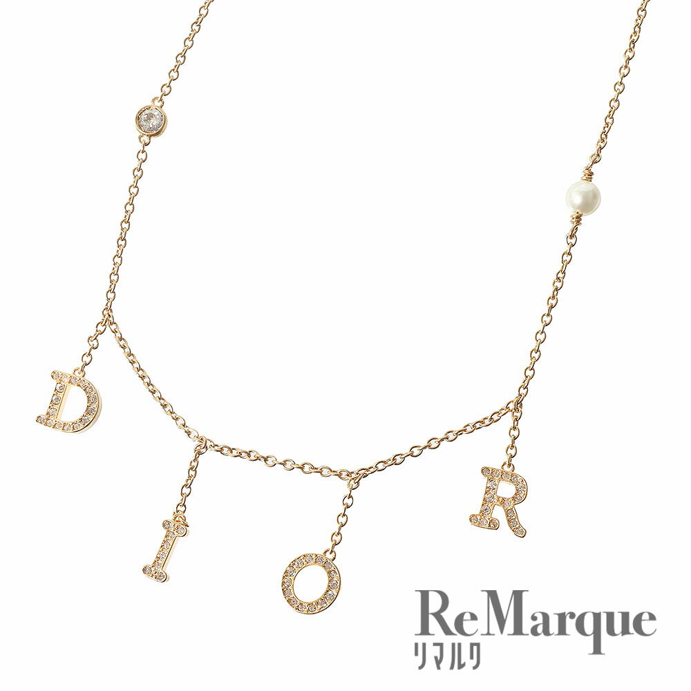 Christian Dior（クリスチャンディオール）DIORロゴ ネックレス フェイクパール×ラインストーン GP ゴールド アクセサリー レディース【中古】【程度Aランク】のサムネイル