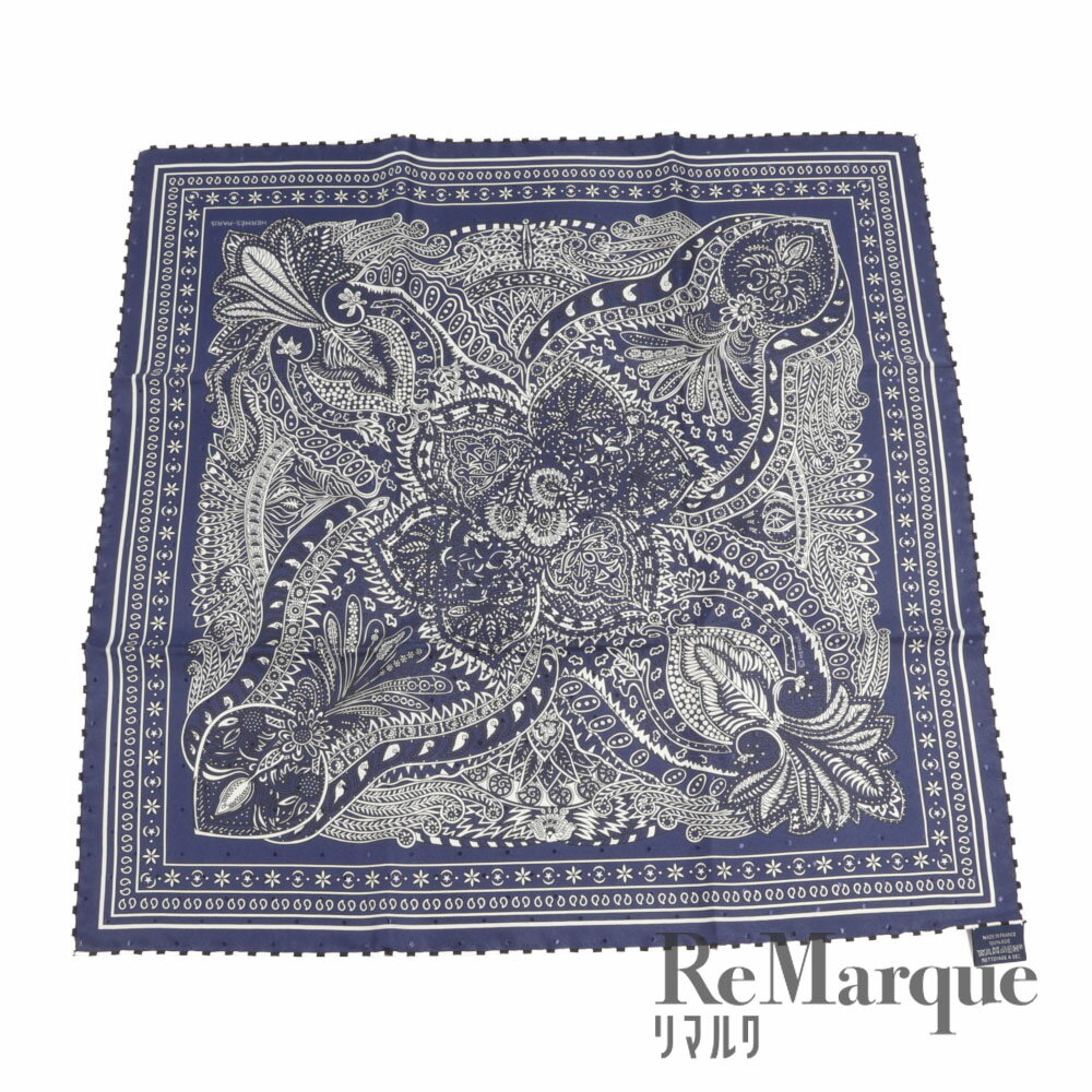 HERMES（エルメス）カレ55 Le Jardin de la Maharani Bandana マハラニの庭 ブルー×ホワイト シルク スカーフ【中古】【程度SAランク】のサムネイル