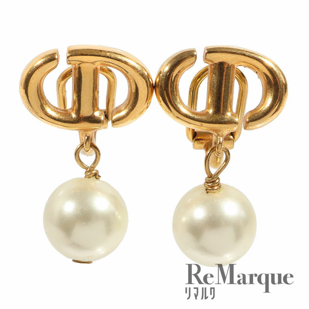 Christian Dior（クリスチャンディオール）CDロゴ フェイクパール イヤリング GP ゴールド金具 オフホワイト アクセサリー レディース【中古】【程度Aランク】のサムネイル