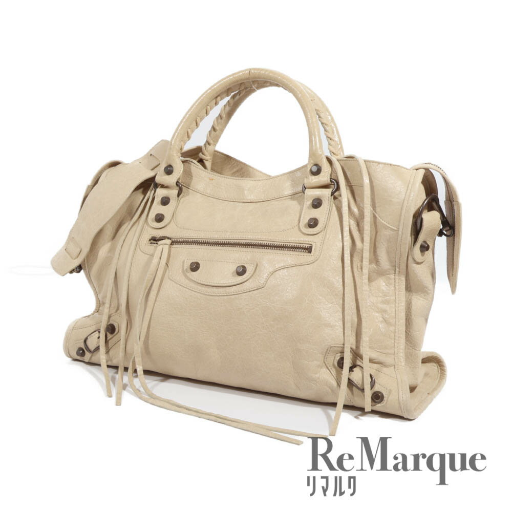 BALENCIAGA（バレンシアガ）ザシティ 2WAY ハンドバッグ ショルダーバッグ 115748 レザー ベージュ【中古】【程度Bランク】のサムネイル