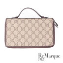 GUCCI(グッチ) GGスプリーム トラベルケース セカンドバッグ クラッチ ラウンドファスナー 長財布 PVC レザー ベージュ×ブラウン 395474 ユ...