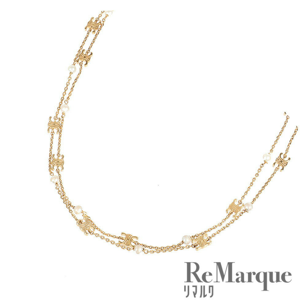 CELINE(セリーヌ) トリオンフ パール ダブルネックレス 460PK6PRB.01GI ゴールド ペンダント アクセサリー レディース【中古】【程度A】のサムネイル