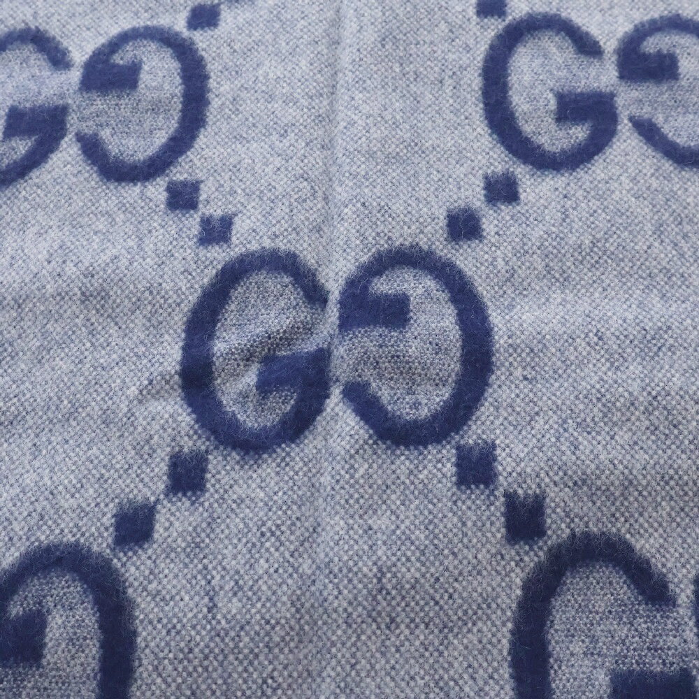 GUCCI(グッチ) GGジャガード マフラー ブルー×ホワイト カシミヤ 674275【中古】【程度S】