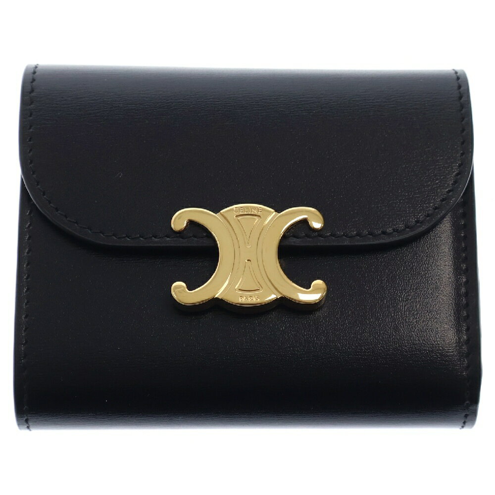 CELINE(セリーヌ) トリオンフ 三つ折り財布 コンパクト スモールウォレット ブラック レザー ゴールド金具 レディース【中古】【程度A】のサムネイル