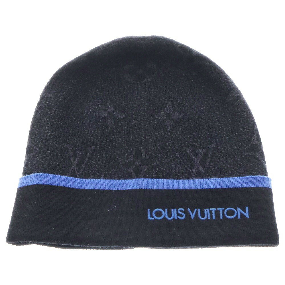 LOUIS VUITTON(ルイヴィトン) ウール ボネ マイ モノグラム・エクリプス ビーニー ニットキャップ 帽子 M76241 ブラック×ブルー【中古】【程度S】