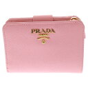 PRADA(プラダ) サフィアーノ 二つ折り財布 ピンク レザー コンパクトウォレット ゴールド金具 1ML018【中古】【程度B】