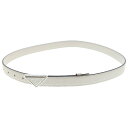 PRADA(プラダ) サフィアーノ ロゴ ベルト レザー ホワイト 三角プレート シルバー金具 80/32【中古】【程度A】