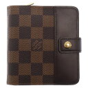 LOUIS VUITTON(ルイヴィトン) ダミエ コンパクトジップ N61668 ブラウン PVC×レザー ゴールド金具 財布 ウォレット コインケース【中古】【程度A】