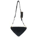 PRADA(プラダ) トライアングル クロシェ ブラック ラフィア ショルダーバッグ ゴールド金具 1BH190【中古】【程度A】