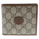 GUCCI(グッチ) GGスプリーム 2つ折り財布 ベージュ ブラウン レザー 673000 コンパクトウォレット【中古】【程度S】