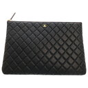 CHANEL(シャネル) マトラッセ クラッチバッグ ブラック レザー ポーチ ケース キャビアスキン ゴールド金具【中古】【程度A】