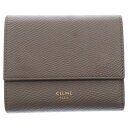 CELINE(セリーヌ) スモール トリフォールドウォレット ベージュ グレージュ レザー コンパクトウォレット 三つ折り財布【中古】【程度A】