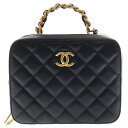 CHANEL(シャネル) トップハンドル バニティ チェーンショルダーバッグ ブラック 斜め掛けバッグ ラムスキン レザー ゴールド金具 ココマーク【中古】【程度B】